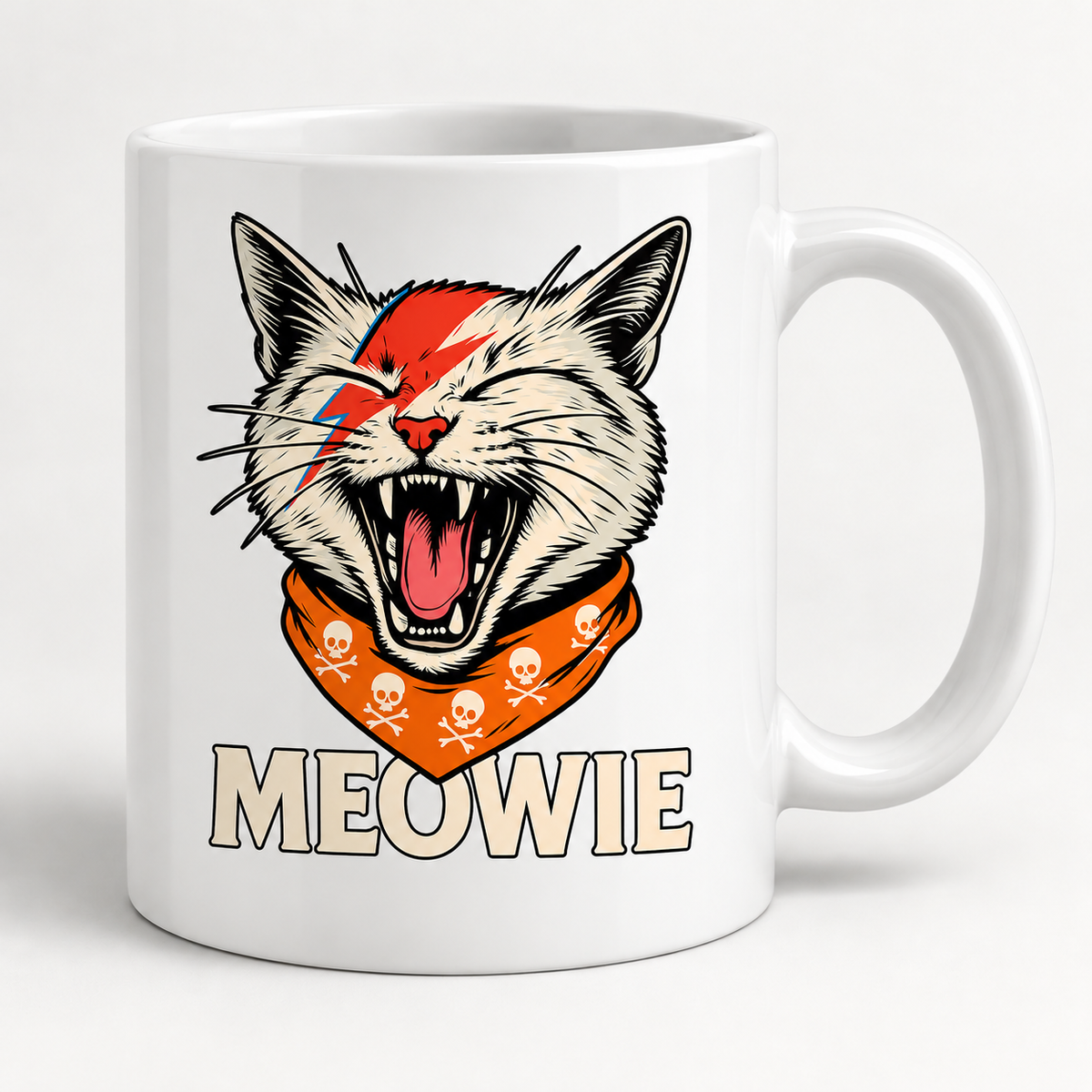 Caneca de cerâmica branca Meowie, 325 ml