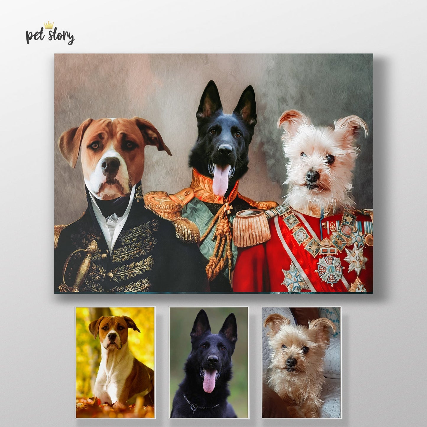 Os Oficiais 3 animais | Retrato Personalizado de Animal de Estimação - Pet Story PT