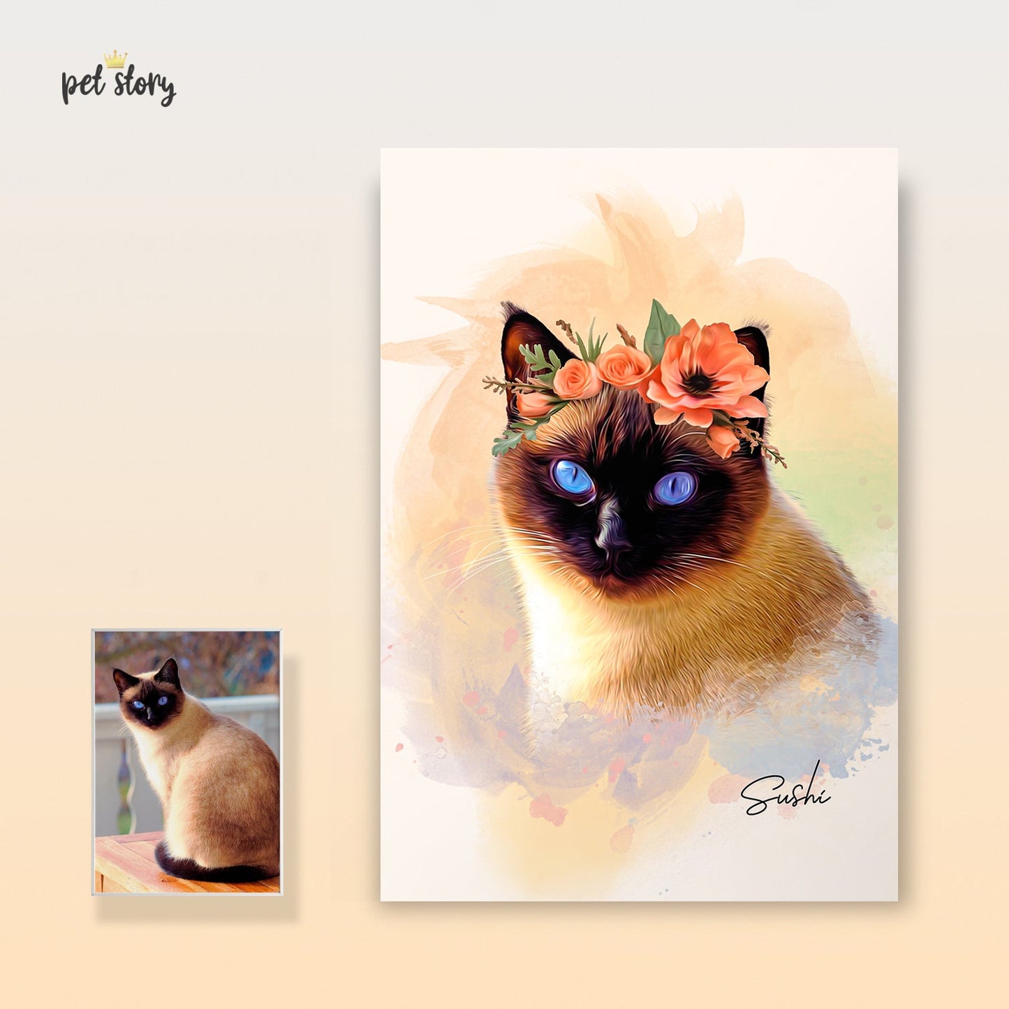 Watercolor | Retrato Personalizado de Animal de Estimação - Pet Story PT