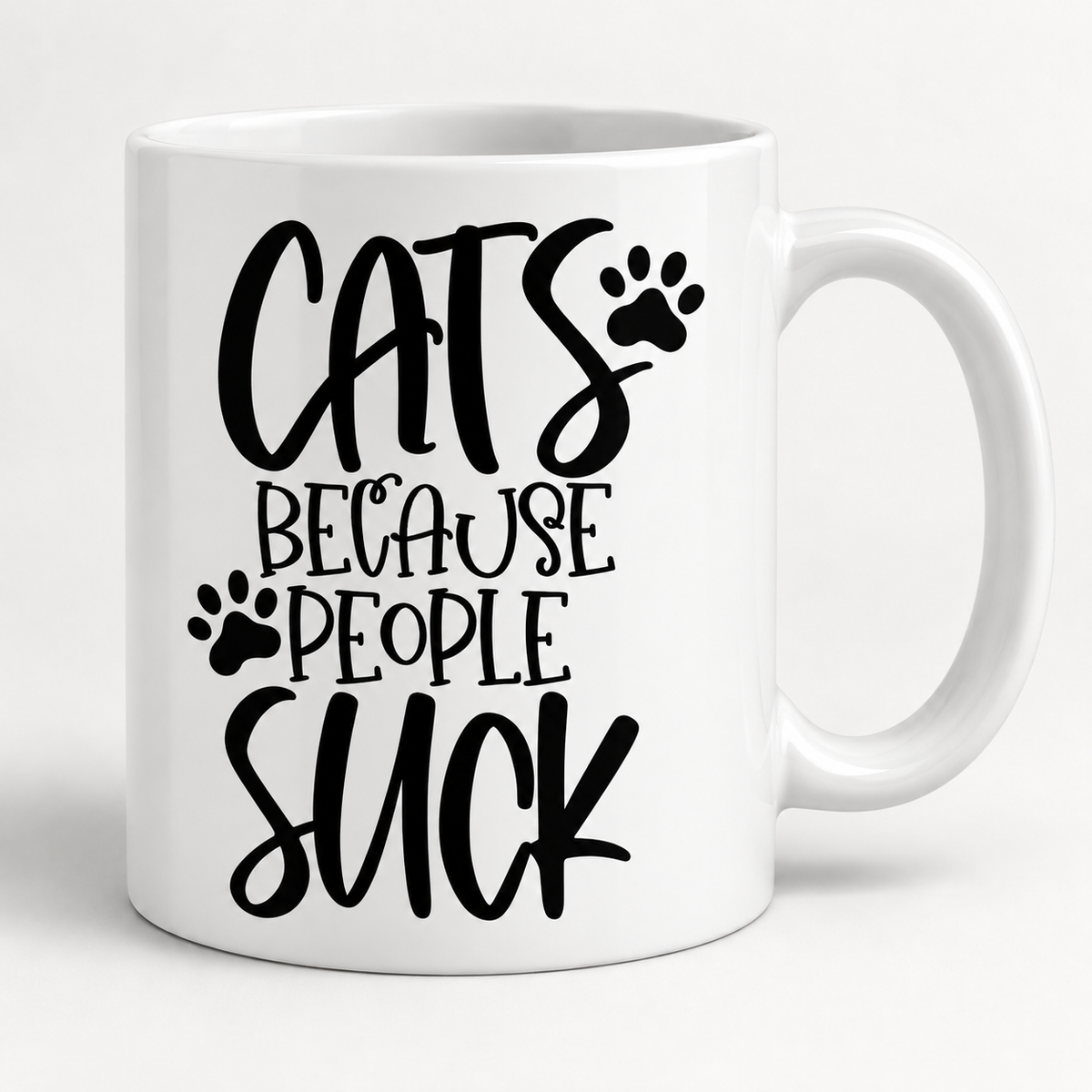 Caneca de cerâmica branca Cats Because People Suck, 325 ml