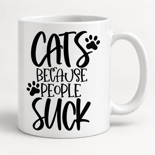 Caneca de cerâmica branca Cats Because People Suck, 325 ml