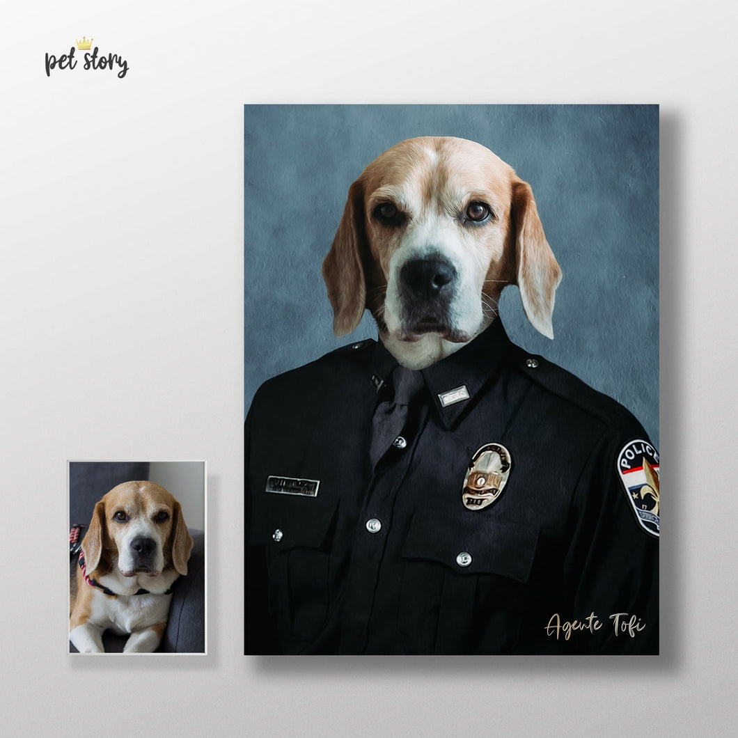 Polícia Macho | Retrato Personalizado de Animal de Estimação - Pet Story PT