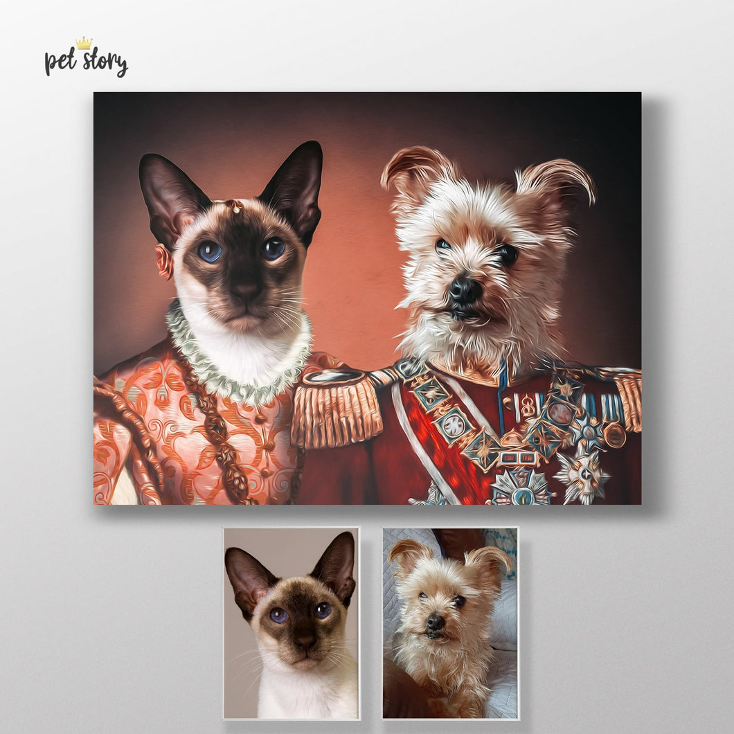 Princesa e General | Retrato Personalizado de Animal de Estimação - Pet Story PT