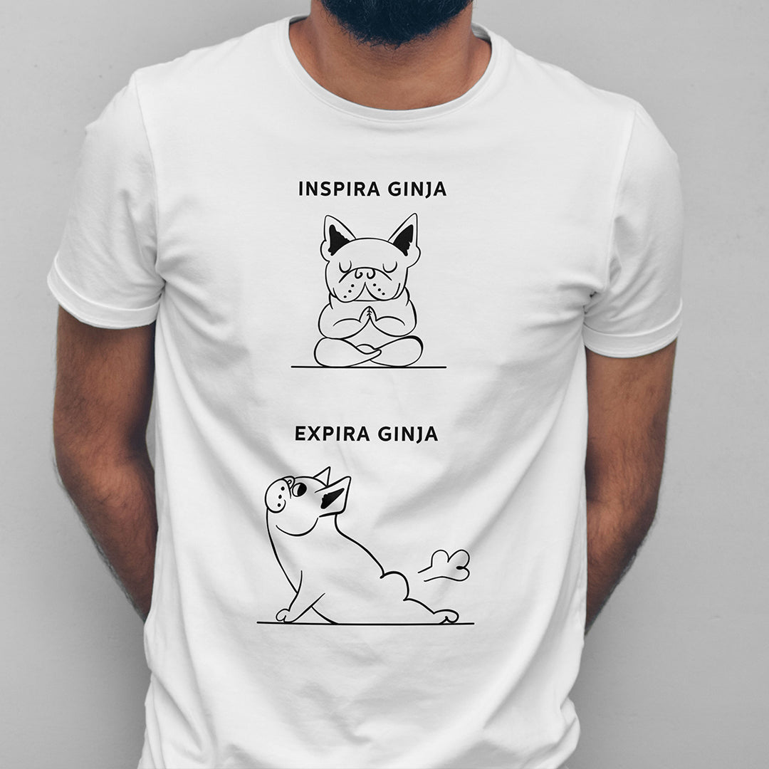 T - shirt Inspira e Expira - Bulldog Francês | Personalizada de Animal de Estimação - Pet Story PT