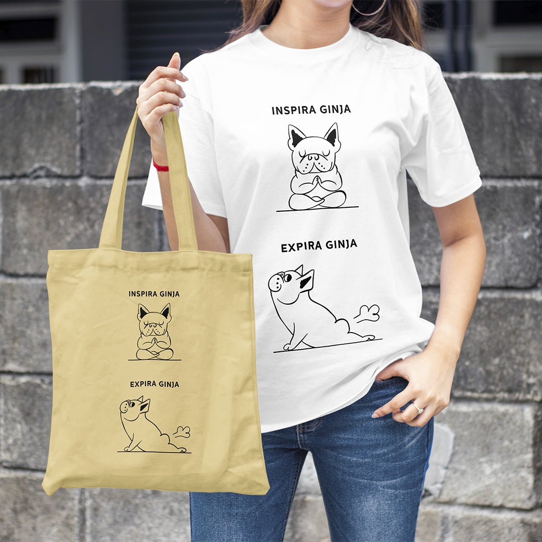 T - shirt Inspira e Expira - Bulldog Francês | Personalizada de Animal de Estimação - Pet Story PT