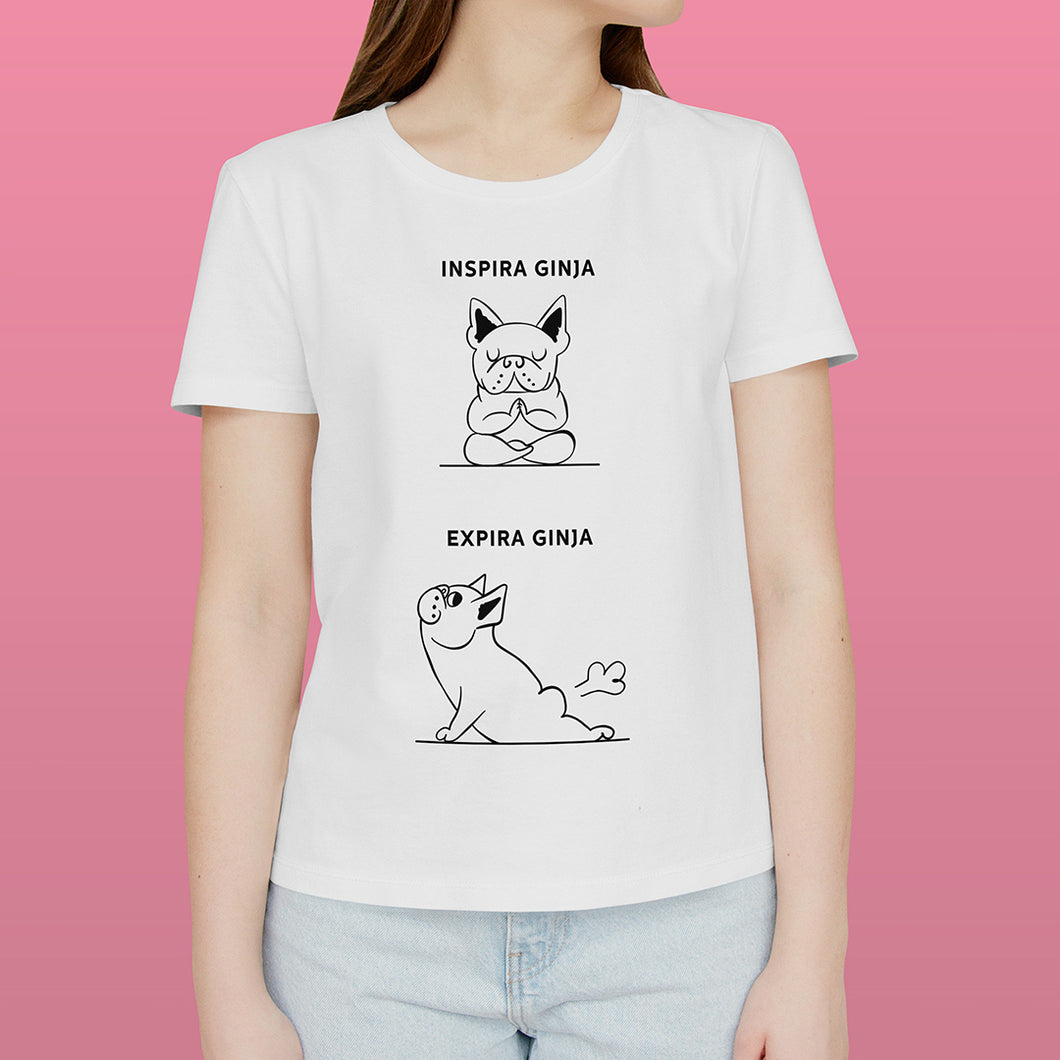 T-shirt Inspira e Expira - Bulldog Francês | Personalizada de Animal de Estimação